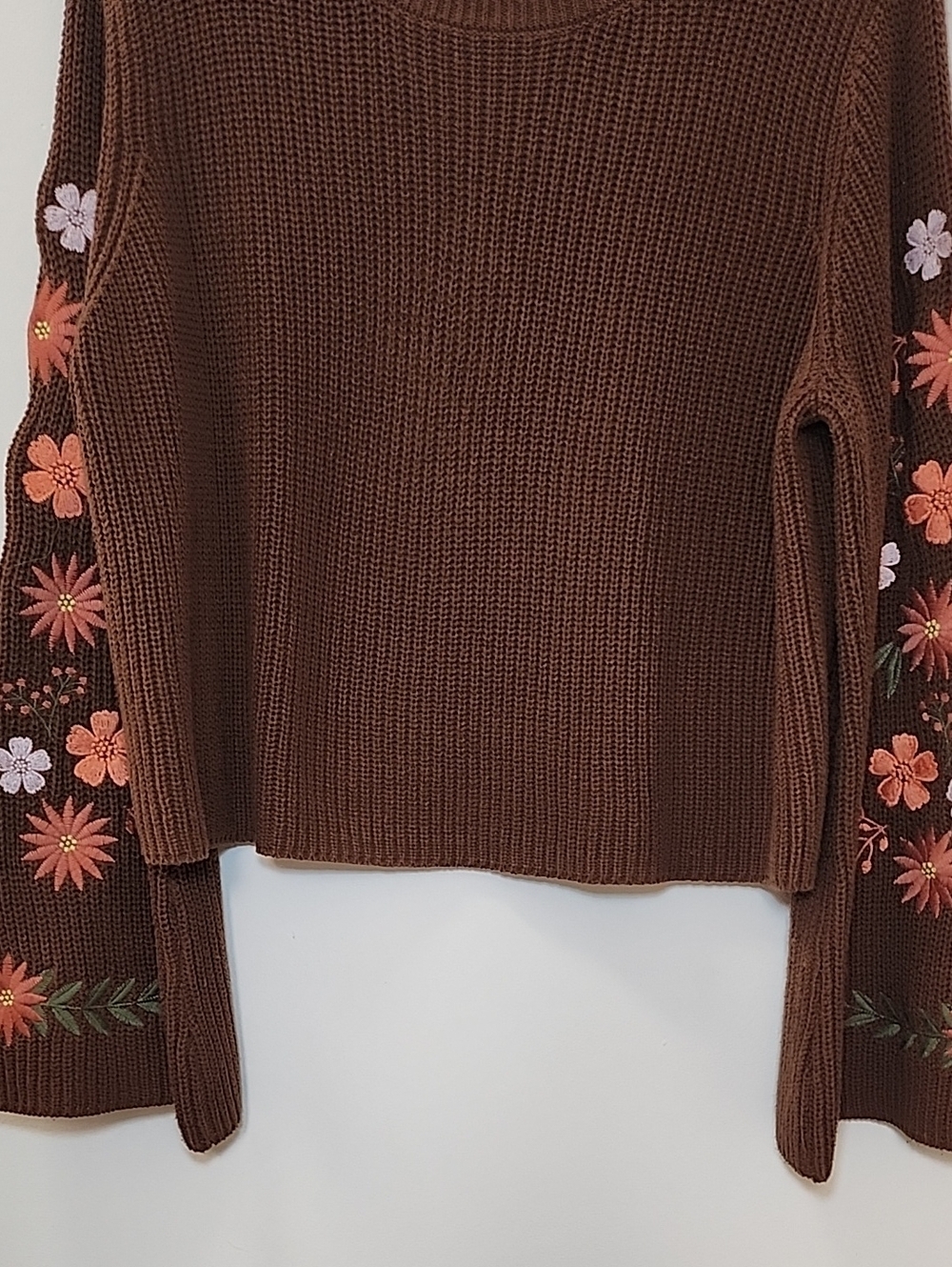 Francesca's Hailee embroidered pullover sweater colorful floral bell Sleeves L - Picture 4 of 14